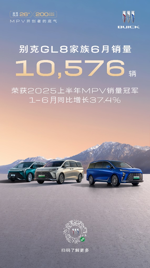别克GL8家族强势引领市场，6月销量再破万获上半年MPV市场销售明星